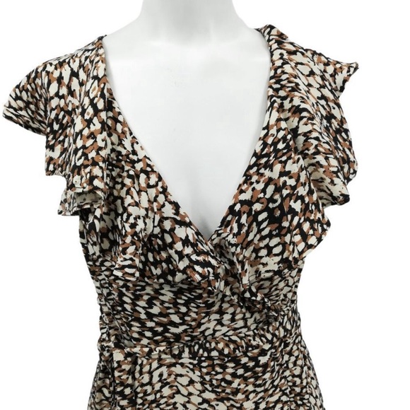 Free People Leopard Abstract Ruffle Wrap Dress NWOT Sz-Small - Picture 3 of 6